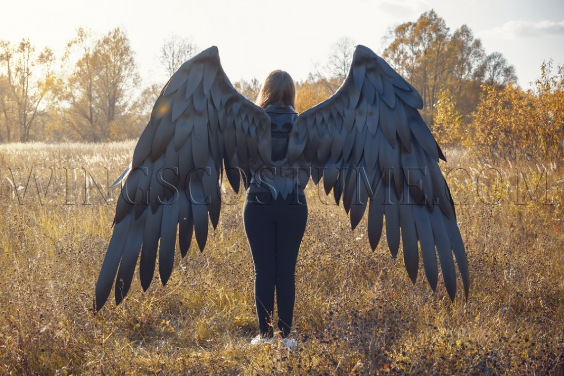Large black angel wings costume "Black shadow"