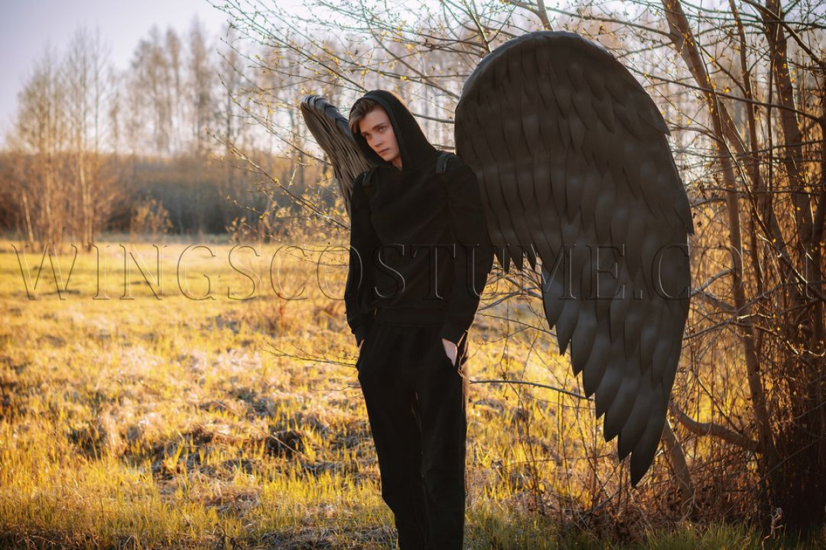 Buy realistic black lage angel wings costume 